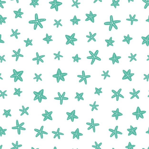 Seamless pattern with green starfish