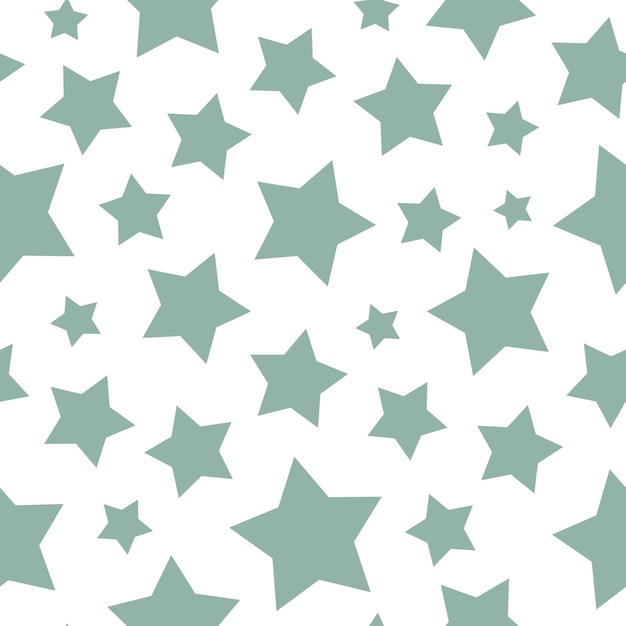 Seamless pattern with green stars and white background