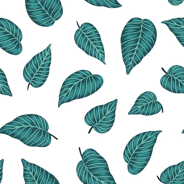 Seamless pattern with green tropical leaves