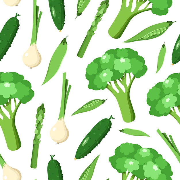 Vector seamless pattern with green vegetables