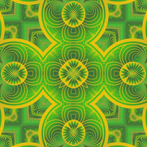 Seamless pattern with a green and yellow flowers and leaves.