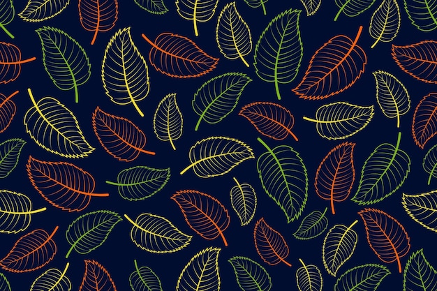 緑、黄色、オレンジの葉とシームレスなパターンベクトル図