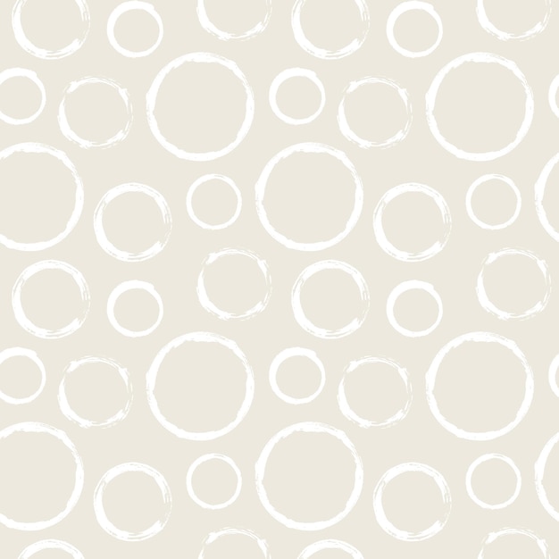 Seamless pattern with grunge circles. Hand drawn round shapes background. Beige white brush stroke texture. Geometric graphic design element. Scrapbook wallpaper. Vector illustration