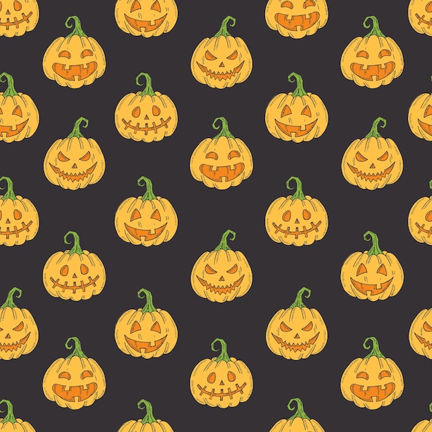 Seamless pattern with Halloween colored icons on black