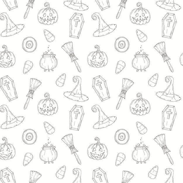 Seamless pattern with Halloween elements.