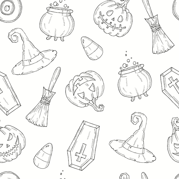 Seamless pattern with Halloween elements.