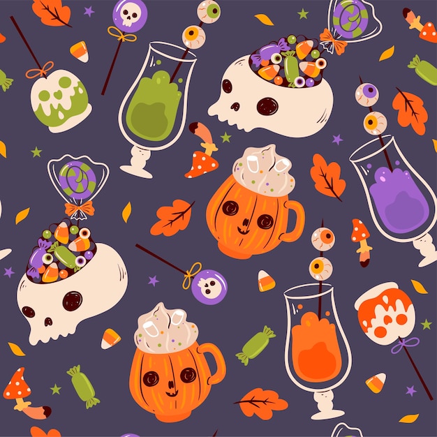 Seamless pattern with halloween food