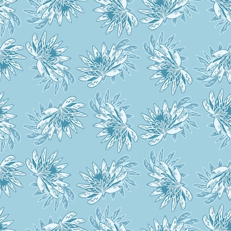 Modello senza cuciture con loto di disegno a mano su sfondo azzurro. modello floreale vettoriale in stile doodle. delicata consistenza botanica estiva.