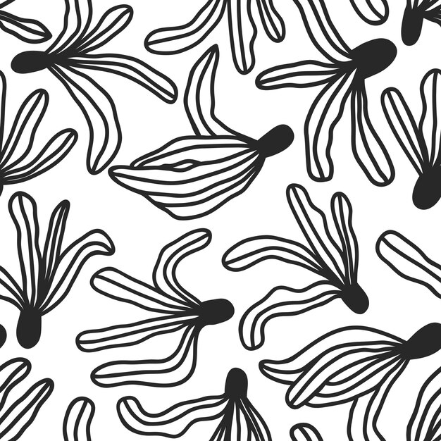 Seamless pattern with hand drawn abstract bold flowers Modern floral ornament in naive style