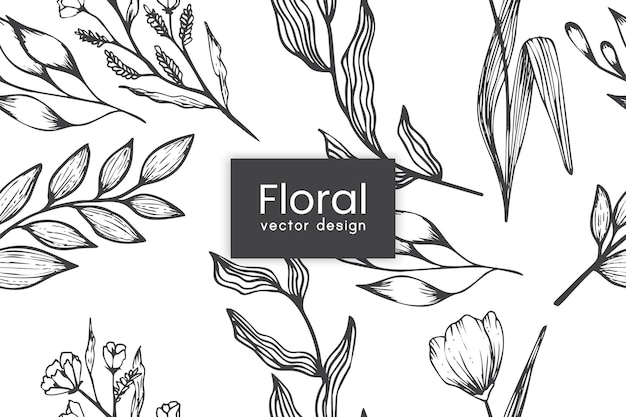 手描きの抽象的な形状と花の要素を持つシームレスなパターン ベクトルイラストの背景