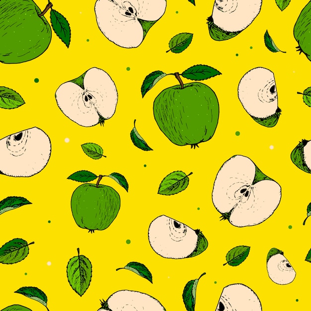 Seamless pattern with hand drawn apples