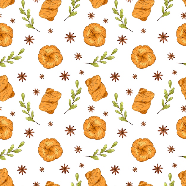 Seamless pattern with hand drawn bakery elements. menu design, shop wrapping paper.