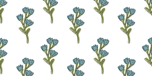 Seamless pattern with hand drawn blue flowers or cornflowers template design design for fashion