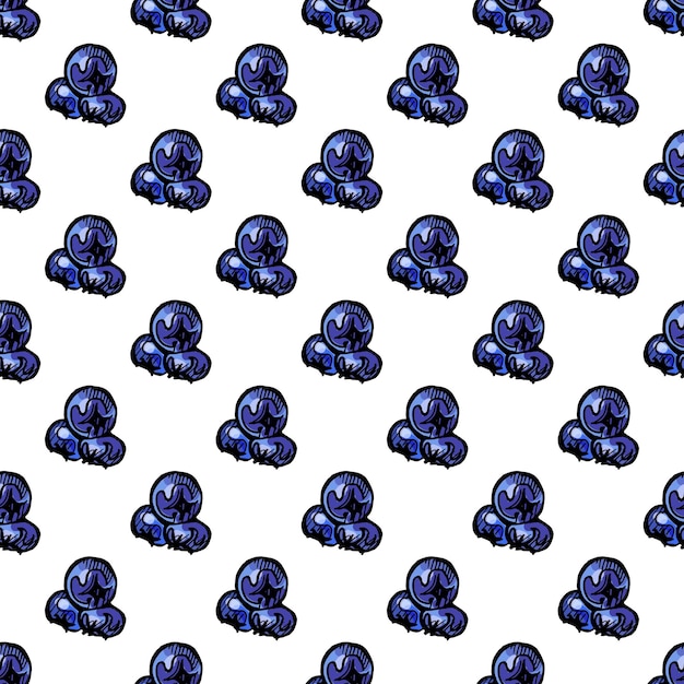 Seamless pattern with hand drawn blueberry on white background