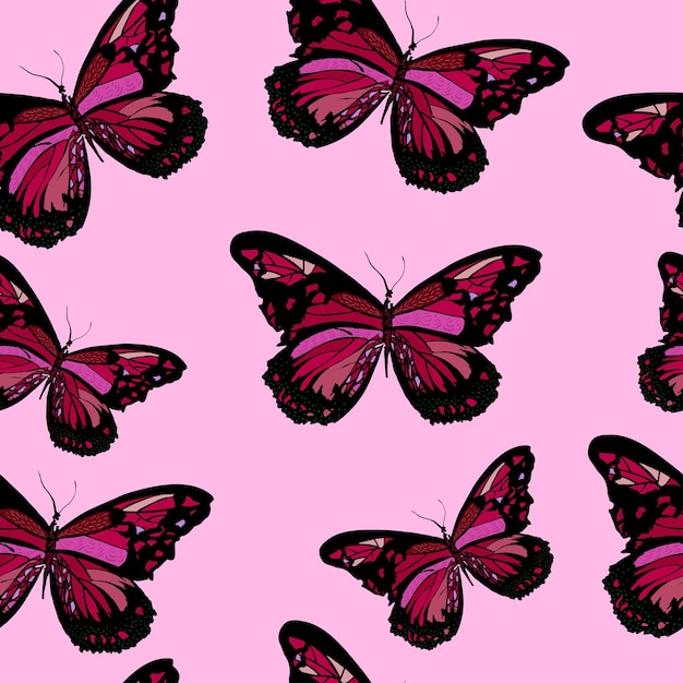 Seamless pattern with hand drawn butterflies