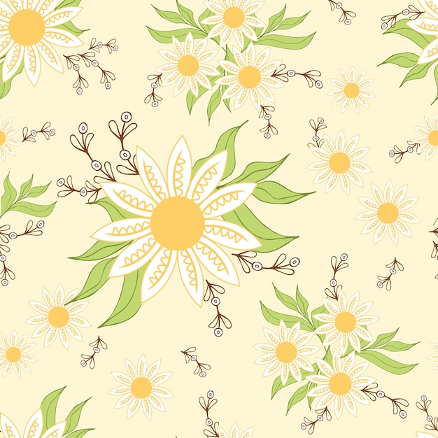 Seamless pattern with hand drawn camomile Daisy sunny template