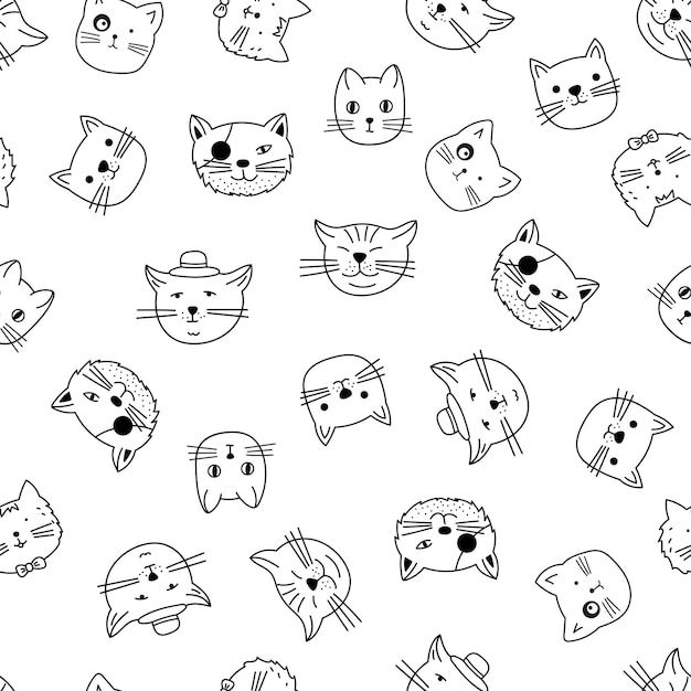 Seamless pattern with hand drawn cats head