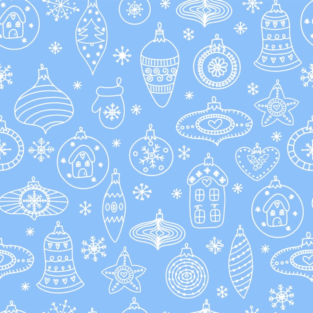 Seamless pattern with hand-drawn Christmas ball toys