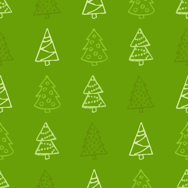 Seamless pattern with hand drawn christmas trees. sketched firs.  winter holiday doodle elements. vector illustration