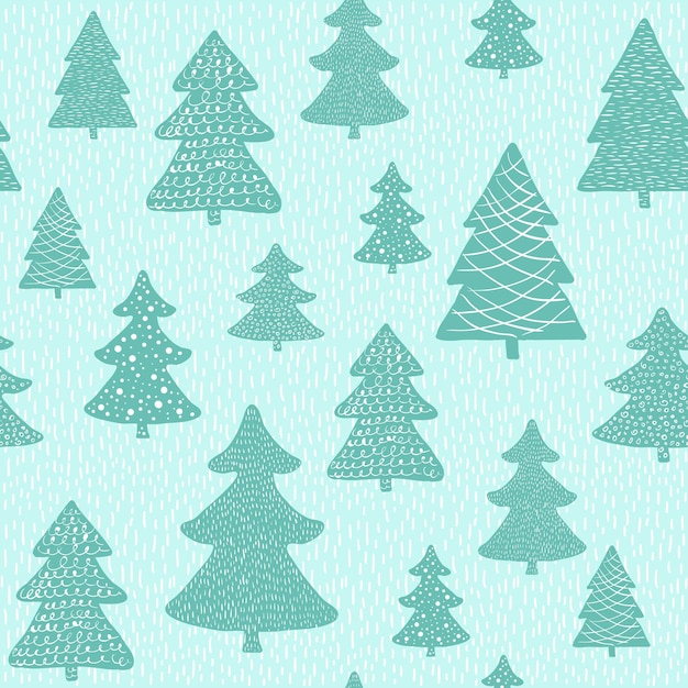 Seamless pattern with hand drawn christmas trees