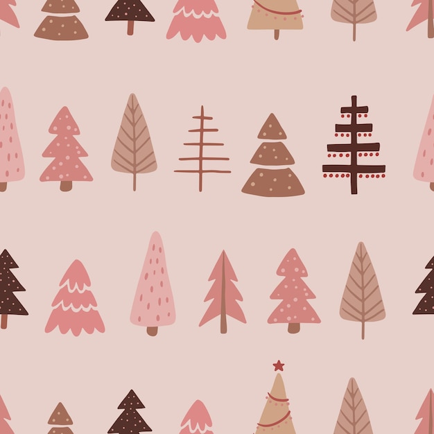 Vector seamless pattern with hand drawn christmas trees