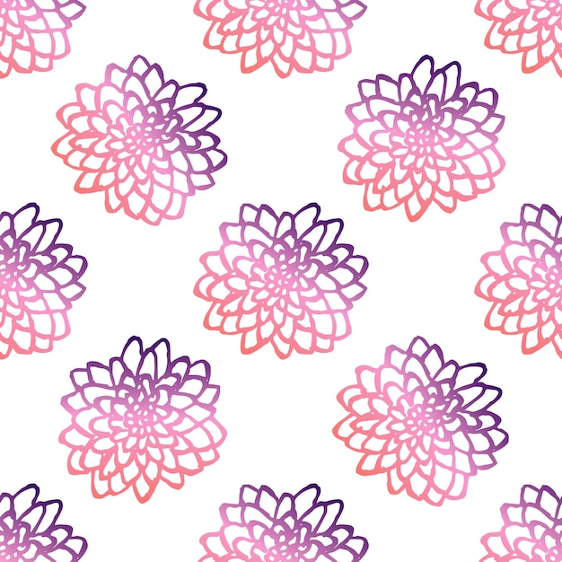 手描きの菊とのシームレスなパターン