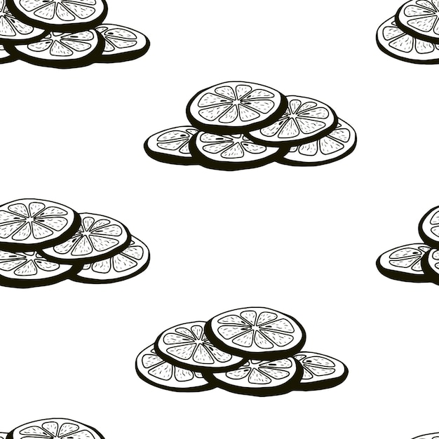 Seamless pattern with hand drawn citrus lemon slices Doodle lemon slices in a seamless pattern