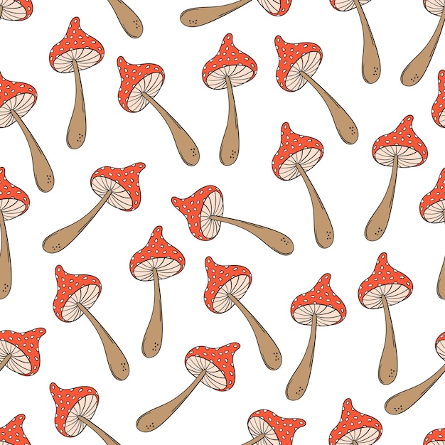 Seamless pattern with hand drawn colored fly agaric