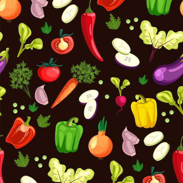 Vector seamless pattern with hand drawn colorful doodle vegetables