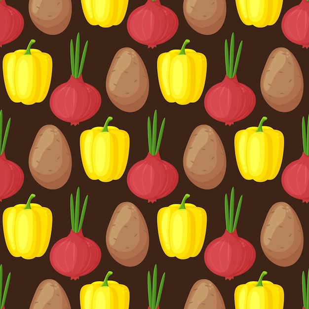 Seamless pattern with hand drawn colorful vegetables Sketch style vector set