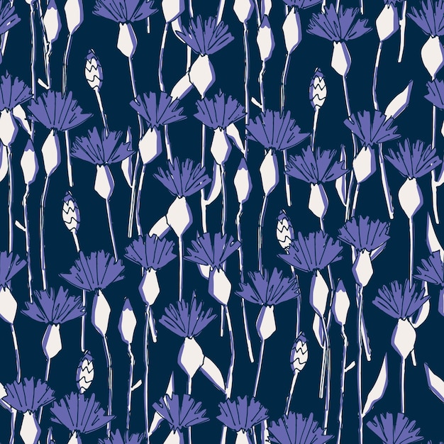 Vector seamless pattern with hand drawn cornflowers flowers for craft apparel design and other design projects line art light background