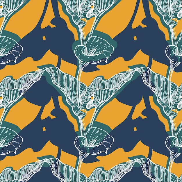 Seamless pattern with hand drawn cosmetic plants calla flowers