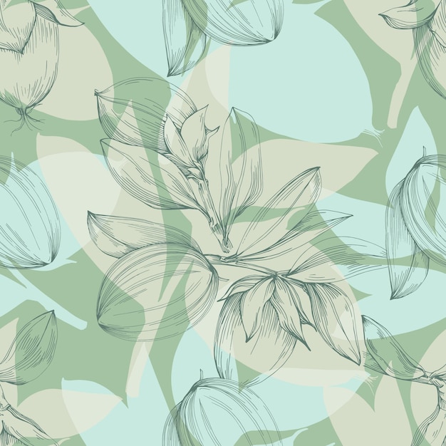 Seamless pattern with hand drawn cosmetic plants jojoba