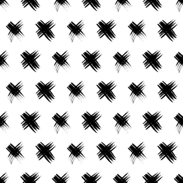 Seamless pattern with hand drawn cross symbols Black sketch cross symbol on white background Vector illustration
