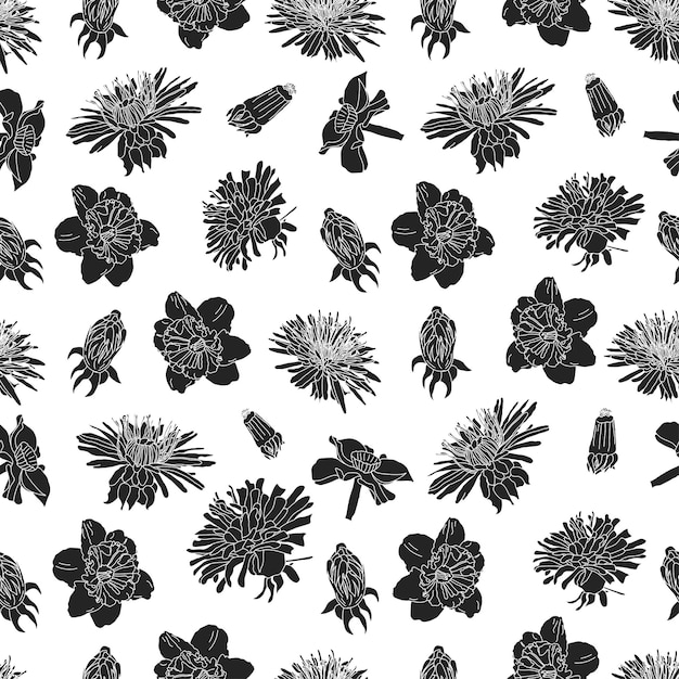 Seamless pattern with hand drawn dahlia flowers floral botanical seamless pattern background suitable for fashion prints graphics backgrounds and crafts