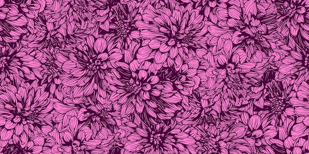 Vector seamless pattern with hand drawn dahlia night silence flowers vector floral illustration