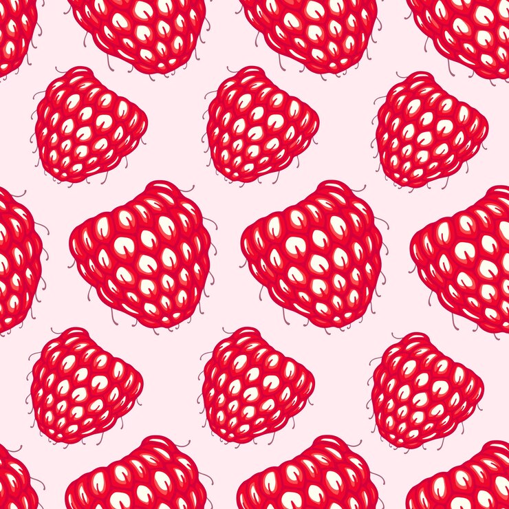 Vector seamless pattern with hand drawn decorative raspberries