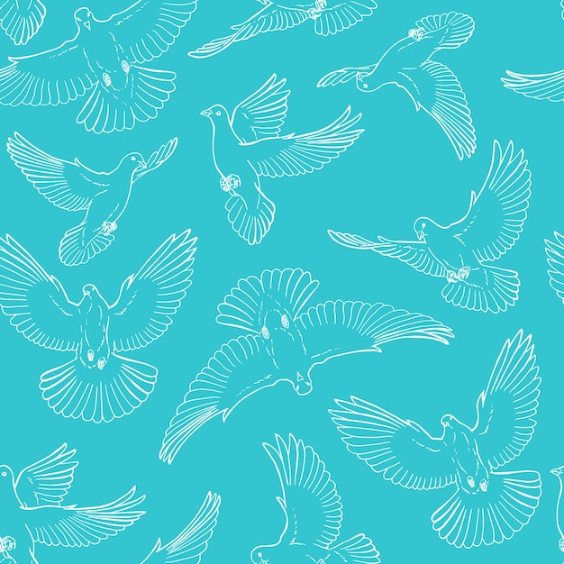 Seamless pattern with hand drawn dove outline Line art style