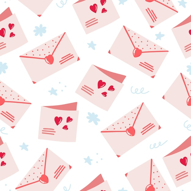 Vector seamless pattern with hand drawn envelope with a love letter and greeting card
