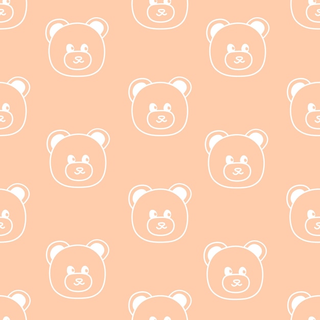 Vector seamless pattern with hand drawn face of bear on beige background in childrens naive style