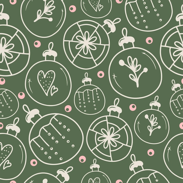 Vector seamless pattern with hand drawn festive christmas balls