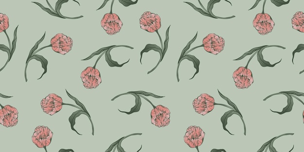 Vector seamless pattern with hand drawn flower of tulips