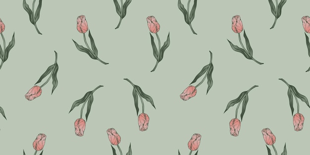 Vector seamless pattern with hand drawn flower of tulips