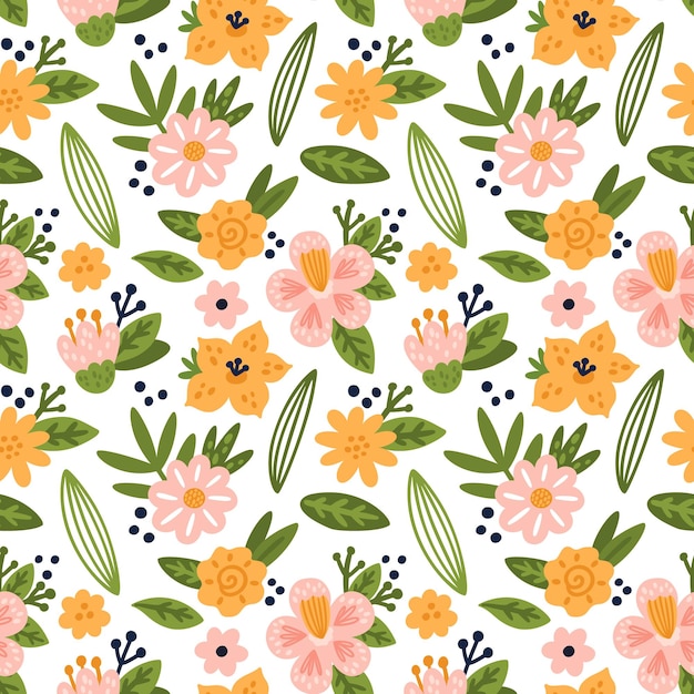 Seamless pattern with hand drawn flowers for kids textile apparel Childish print