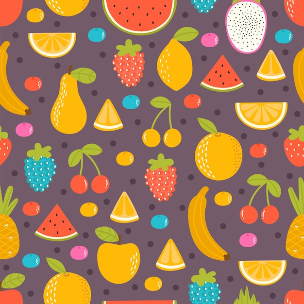 Seamless pattern with hand drawn fruit Summer tropical healthy food Texture for textile or wrapping paper