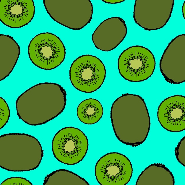 Vector seamless pattern with hand drawn fruits elements kiwi vegetarian wallpaper for design packaging textile background design postcards and posters