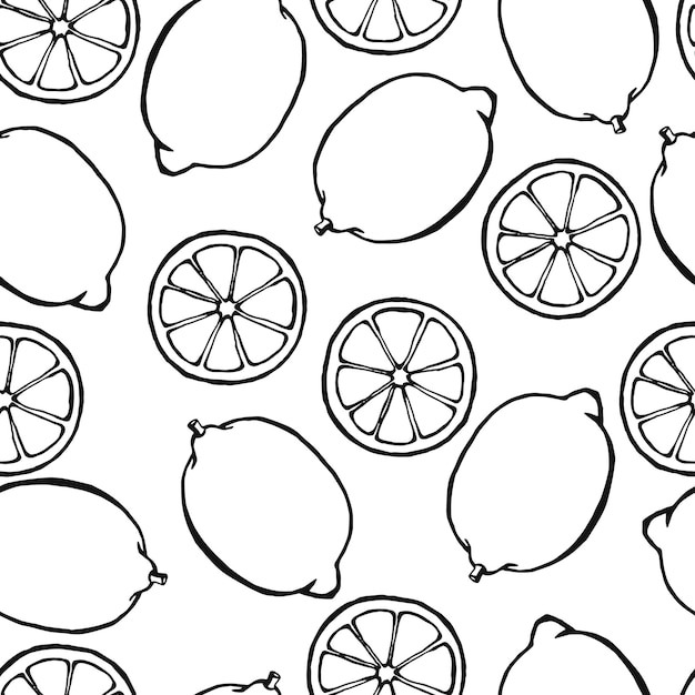 Vector seamless pattern with hand drawn fruits elements lemon. vegetarian wallpaper. for design packaging, textile, background, design postcards and posters.