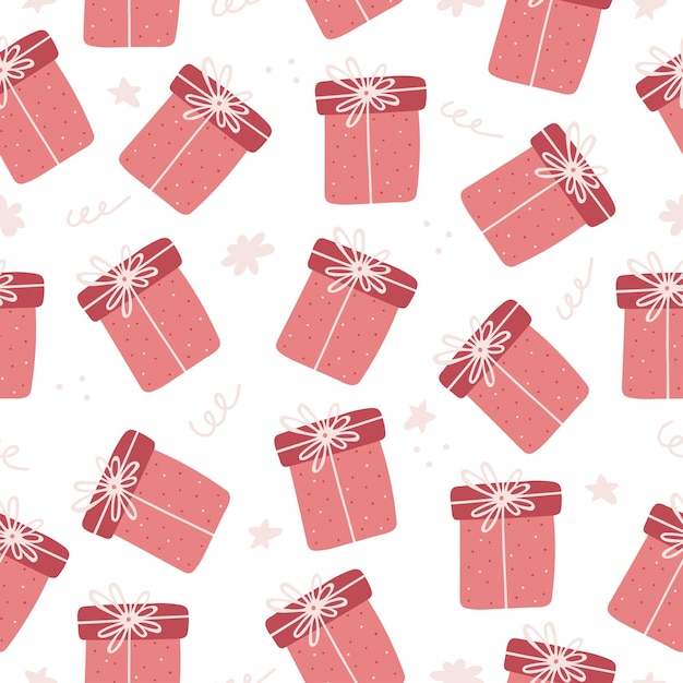 Seamless pattern with hand drawn gift box with ribbon and bow