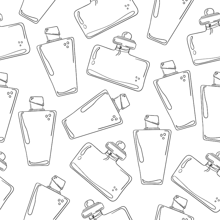 Vector seamless pattern with hand drawn glass perfume bottle
