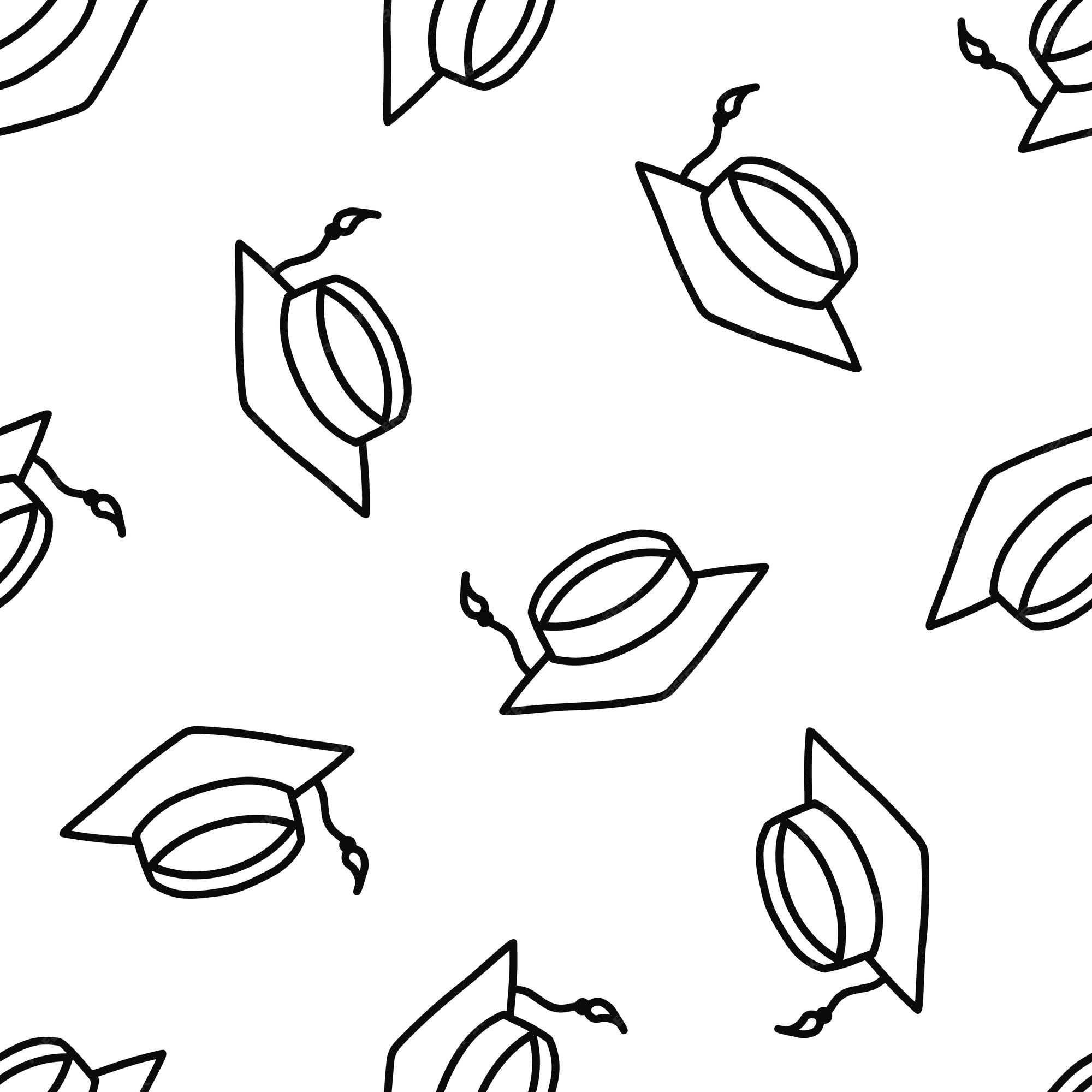 Premium Vector | Seamless pattern with hand drawn graduation hats